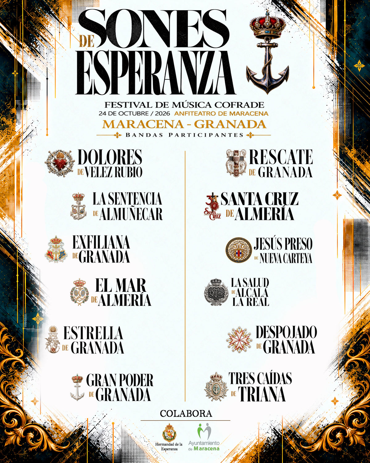 Cartel oficial de Sones de Esperanza 2026 con las doce formaciones participantes